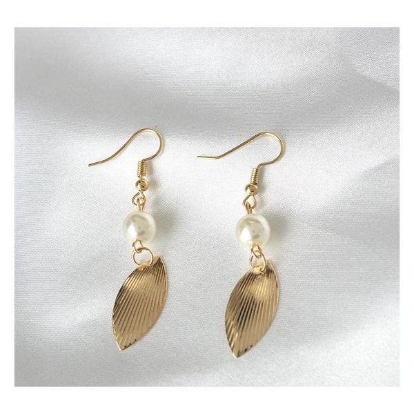 

hand made jewelry minimalist wind retro thin gold leaves pearl earrings temperament female earrings whol sqcdhh new_dhbest, Silver