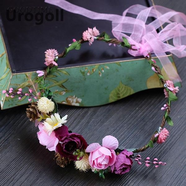 

fashion flower series pink blue rose hairwear bridesmaid headbands wedding wreath hair accessories hairband lovely flower wreath, Golden;silver
