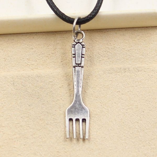 

new durable black faux leather fork cooking kitchen pendant cord choker charm diy retro boho necklace jewelry vysx, Silver