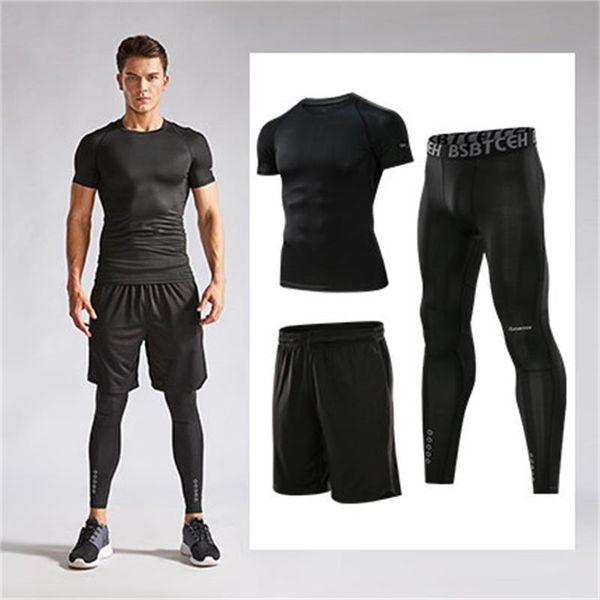 

fitness men's morning 3-piece gym quick drying tights spring and summer running suit training clothes, Gray