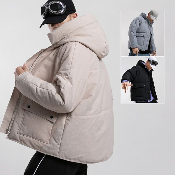 Уличная одежда зимняя куртка мужчины грузовые парки утолщенные с капюшоном корейские корейские сплошные повседневные пальто мода мужской теплый хлопчатобумажный одежда новый 201204