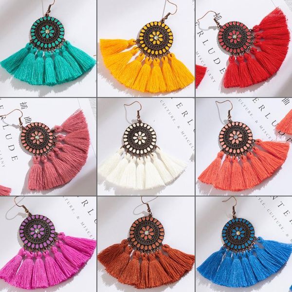 

2020 bohemian charming ethnic vintage colorful dangling pendant tassel earrings for women and girls wedding engagement jewelries1, Silver