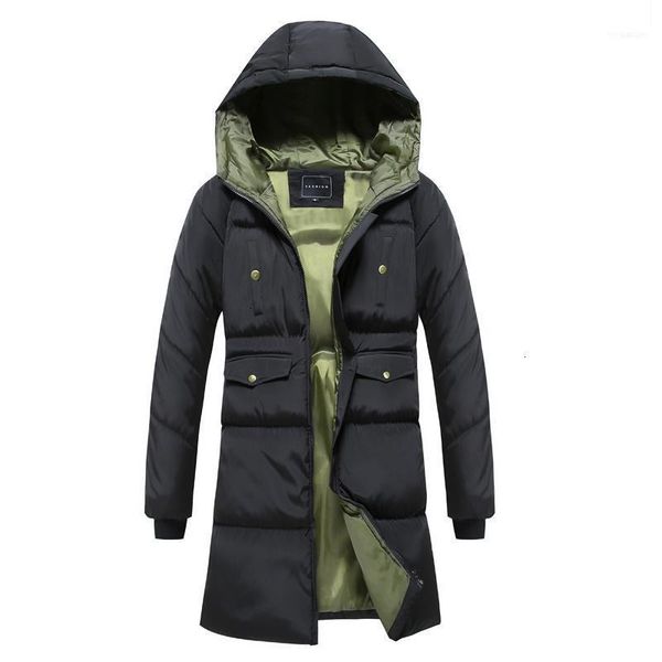 

winter men hooded men parka jas mens solid fat long jackets man winter parka men's clothing 201911, Black