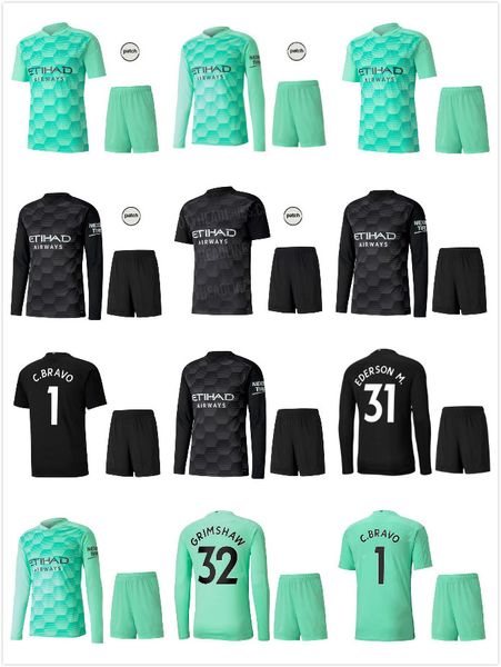 

goalkeeper full 2020 2021 man kun aguero city 20 21 soccer jerseys silva maillot ederson m. football shirts grimshaw men kits camiseta, Black