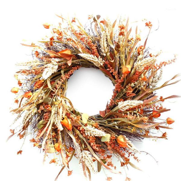 

fall wreath artificial grain harvest gold wheat ears circle garland fall decorations for thanksgiving home autumn leaves1