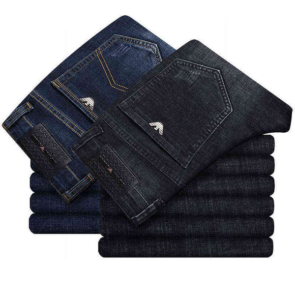 

and autumn winter brand jeans men's busin casual elastic pants, Blue