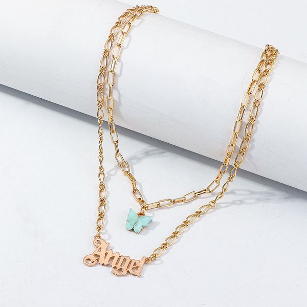 

acrylic butterfly double layer letter alphabet angel pendant necklace for women popular fashion layered necklace girls jewelry