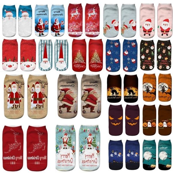 Рождественские Хэллоуин напечатанные носки для Санта-Клауса оленей тыква 3d Мягкая текстура короткие лодки носки рождественские украшения мультфильм носок оптом