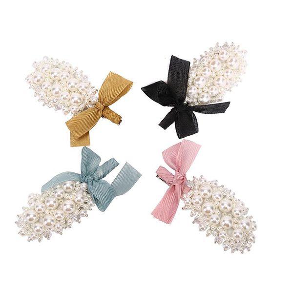 

fashion colorful bow hair clips barrette cute pearl hair pins rhinestone accessories crystal hairpins birthday gift, Golden;silver