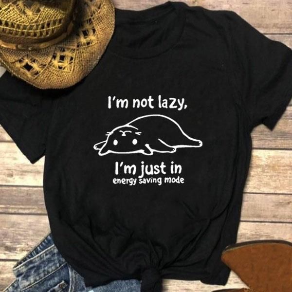 

im not lazy cat tee shirt femme o-neck short sleeve funny t shirt women loose tshirts cotton women pink graphic tees women, White
