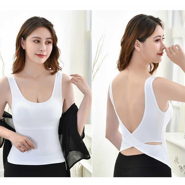 

cross beauty back tank women seamless ice silk vest crop tee padded girls camisole lingerie feminino sleep camis1, Black;white