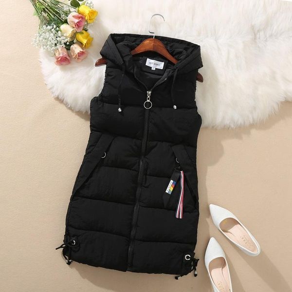 

plus size women vest winter jacket pocket hooded coat warm casual cotton padded vest female slim sleeveless waistcoat1, Black;white