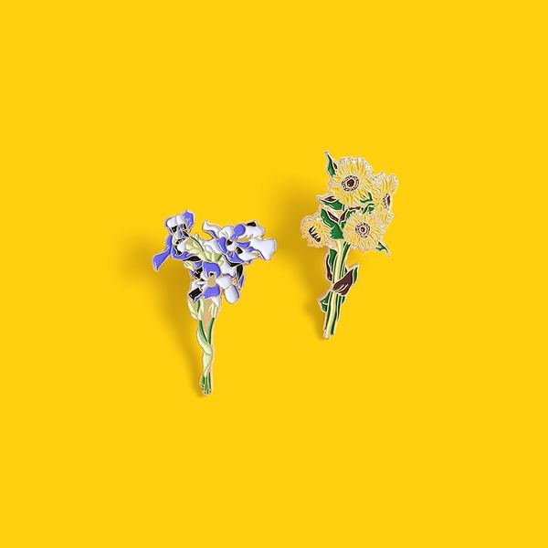

european sunflower brooches paint enamel alloy iris pins for backpack cowboy collar fashion jewelry accessories wholesale, Gray