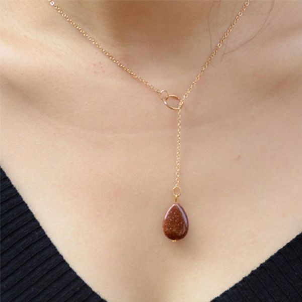 

natural stone pendant necklace for women gold coat and water drop pendant tiger eye necklace wholesale, Silver