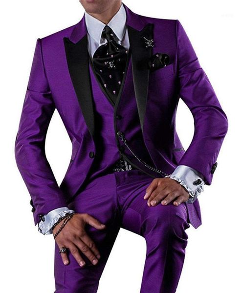 

men's suits & blazers men suit purple 3 pieces formal party blazer jacket vest pants wedding dress suit1, White;black
