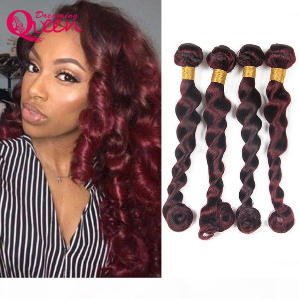 

99j burgundy brazilian loose wave human hair weave 3 bundles ombre human hair extension weave dreaming queen virgin hair, Black