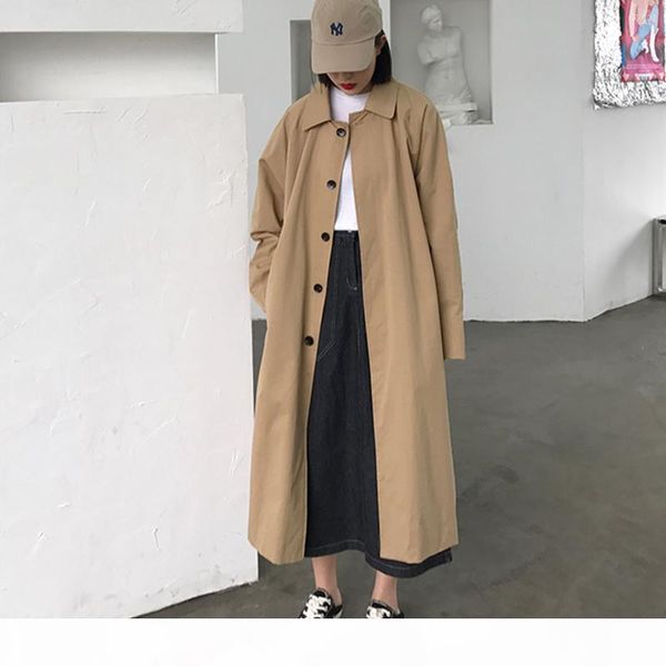 

women clothes 2020 autumn new arrival holiday comfortable loose trench coat temperament solid girls outdoor long trench 5281, Tan;black