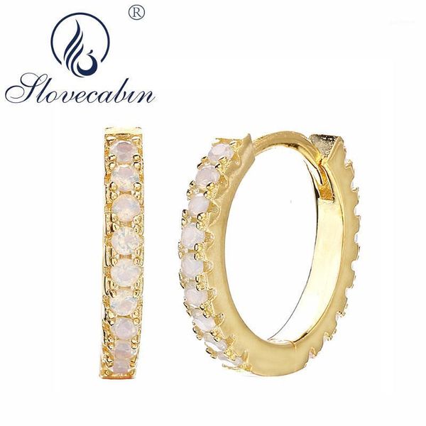 

slovecabin gold opals crystal hoops 925 sterling silver circle huggies round earring rock punk for women jewellry wedding1, Golden;silver