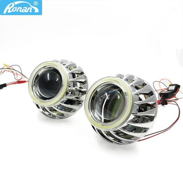 

ronan 2.5'' ver 8.1bi xenon projector lens double drl cob angel eyes spirals masks for h4 h7 headlights car styling1