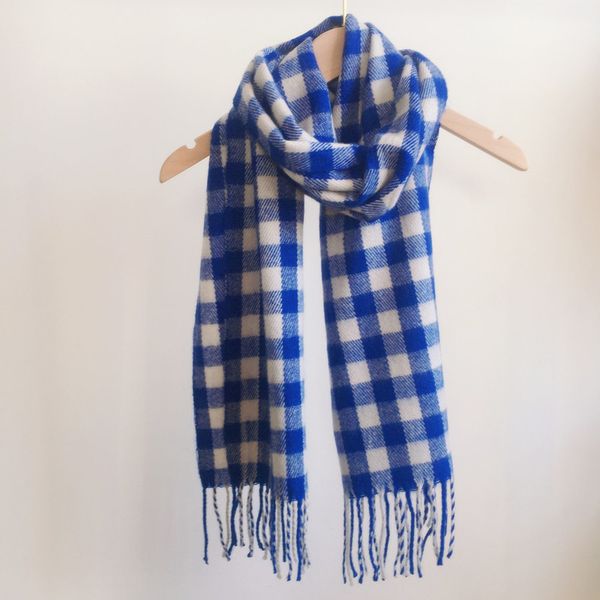 

special price autumn winter warm children and adults can use a small blue plaid cashmere scarf, Blue;gray