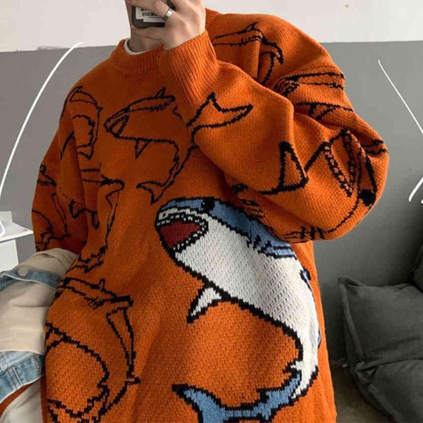 

men's and women's warm harajuku style sweaters, animation, christmas cloth, shark green, y2k, winter, 2021, White;black