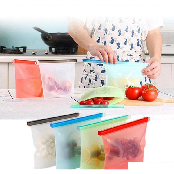 

1500ml reusable sile food fresh bag wraps fridge food storage containers refrigerator bag kitchen colored zip qylfcx bwkf