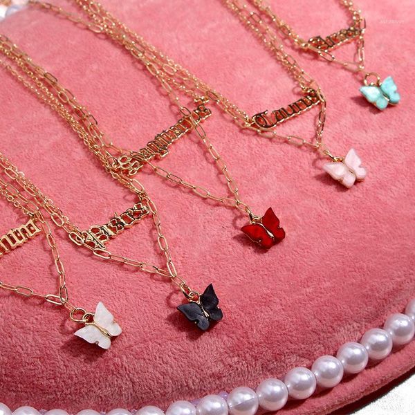 

flatfoosie creative 12 constellation pendant necklace girls multi-layer gold silver color butterfly necklace personality jewelry1