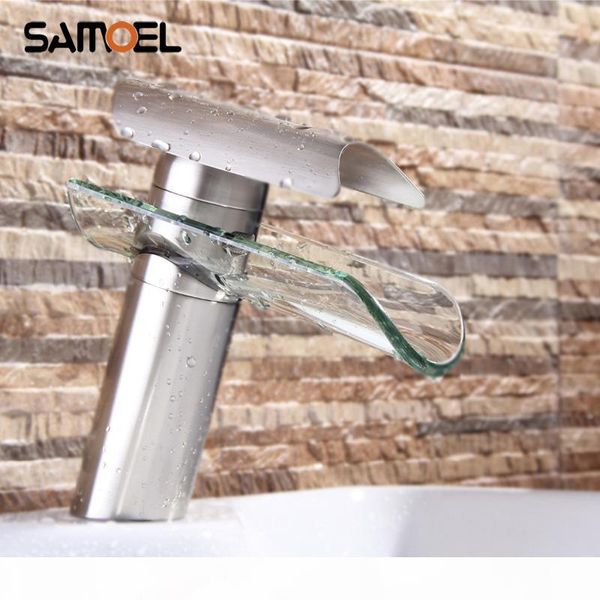 

deck mount brass стекла водопад кран раковины ванной комнаты одно отверстие brushed nickel бву смесителя nl712