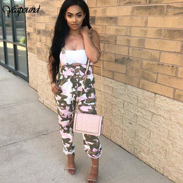 

ruffle waist women camouflage print pants casual harem strap long pant trousers bib pants nightclub overalls1, Black;white
