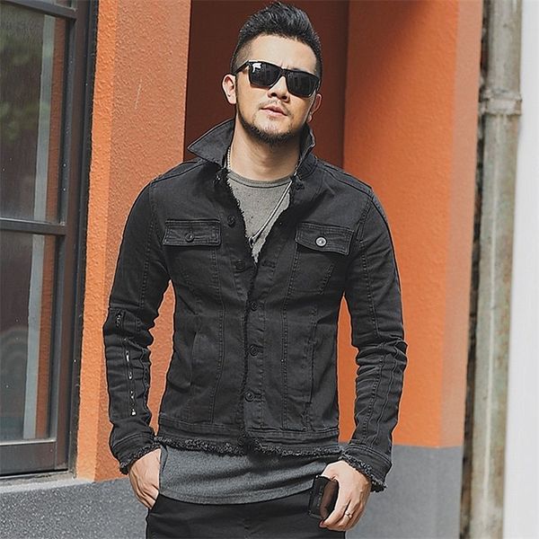 

men's autumn slim casual black denim european style fashion jacket mextrosexual men solid hip hops retro outwear jacket f313 201105, Black;brown