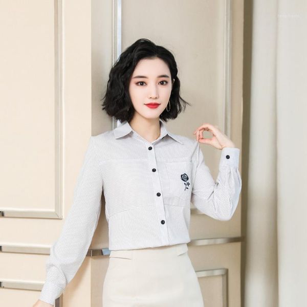 

sagace women blouses 2019 striped shirt elegant office lady blouse female casual loose long sleeve button shirt femme1, White
