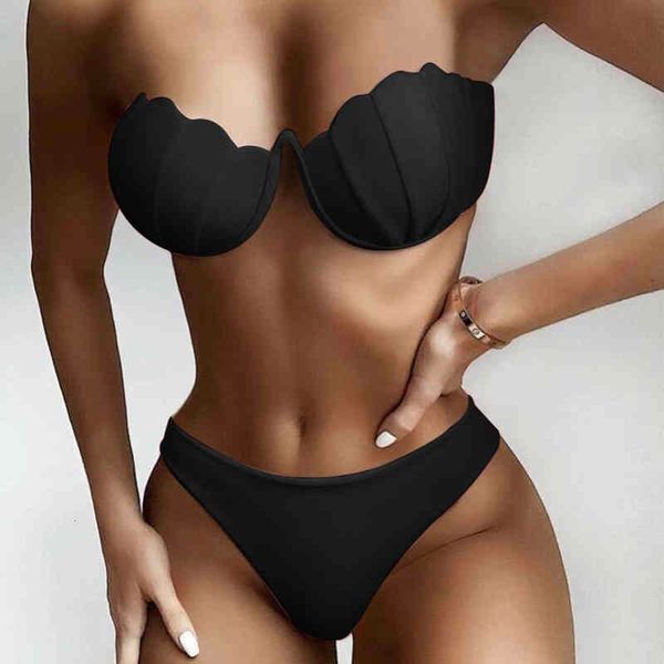 

shell solid bikinis hard pack underwire bikini arrival strapless mid waist swimsuit pink swimwear women, White;black