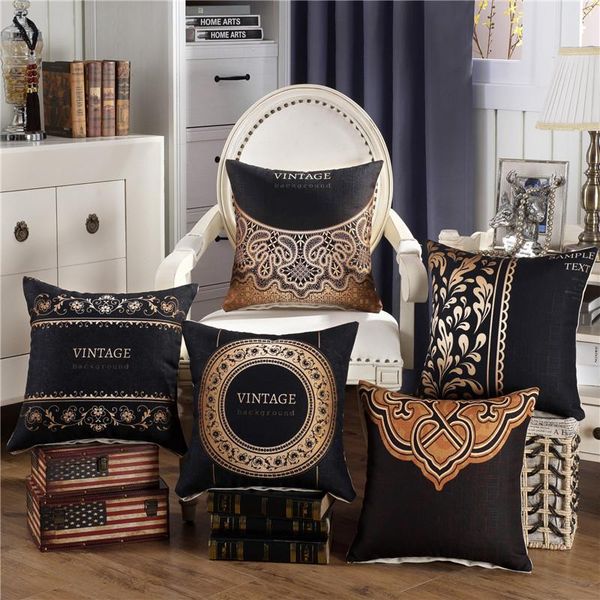 

black golden retro pillow cushion cover 45*45 cotton linen throw pillowcase home sofa car decorative chair coussins decoratif