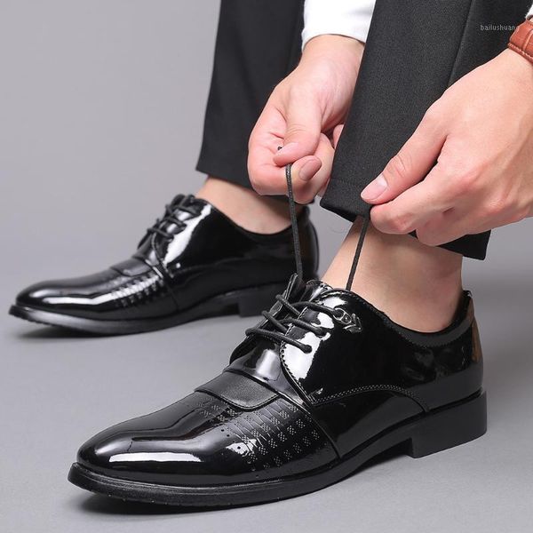 

fashion men's bussiness shoes comfortable round toe formal flats shoe male lace-up quality leather shoes men wedding dress shoee1, Black