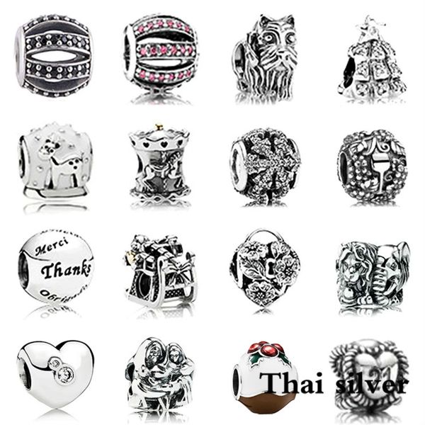 

2021 new thai silver retro christmas tree snowflake carousel elephant family beaded charm original collection limited edition