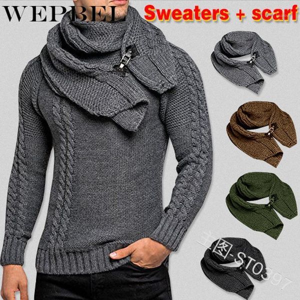 

wepbel men autumn winter thick knitted sweater detachable bib pullover harajuku male long sleeve o neck slim fit knitwear1, White;black