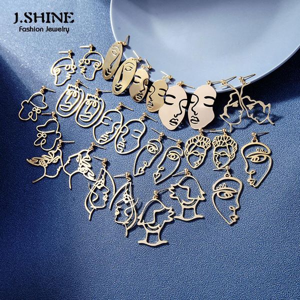 

jshine abstract minimalist women drop earrings lady face line art fashion jewelry gold color brass metal earrings accessories, Silver