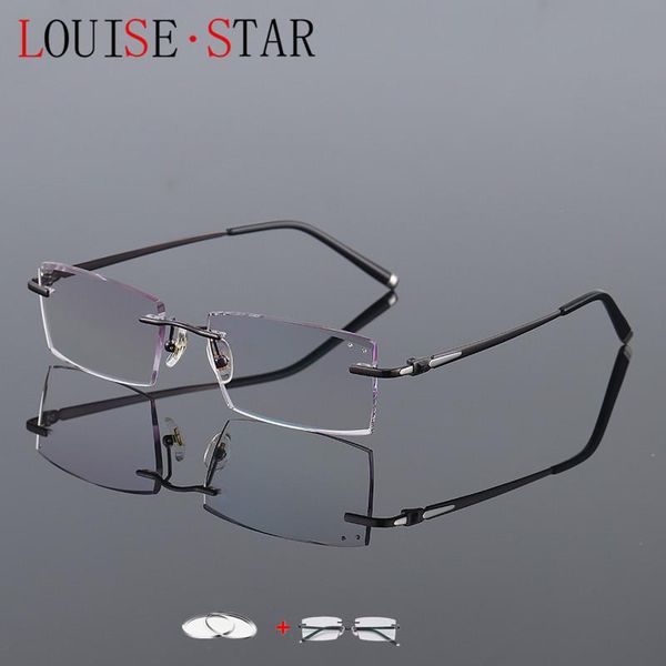 

fashion sunglasses frames business men's rhinestone progressive lenses ultra light pure titanium flat prescription myopia, Black