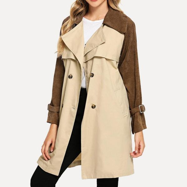 

2020 corduroy women autumn winter trench outwear coats long sleeve open cape casual coat blouse kimono cardigan1, Tan;black