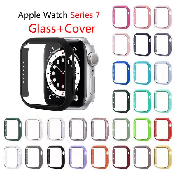 

glass cover case for apple watch series 7 6 5 4 3 2 45mm 41mm 42mm 38mm hard pc hd tempered bumper screen protector cases iwatch 7 full cove