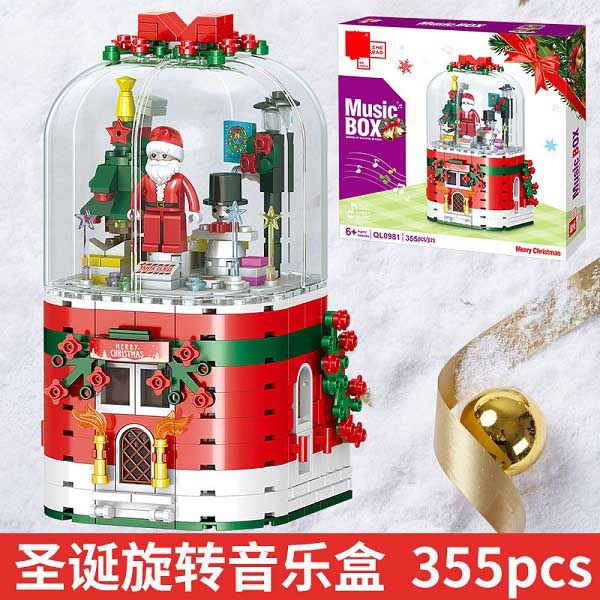 

compatible building blocks christmas elderly party elk children's puzzle assembly street view music box toy gift