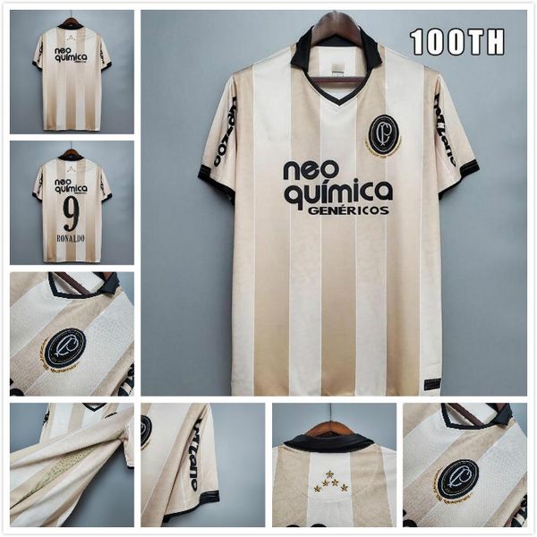 

corinthians 100th anniversary retro soccer jerseys #9 ronaldo classic football shirt vintage golden uniform, Black;yellow