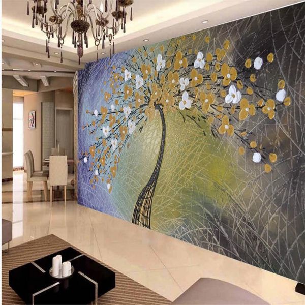 

abstract relief oil painting fortune tree wallpapers background wall 3d murals wallpaper for living room
