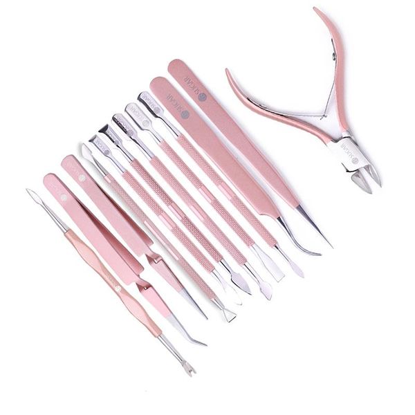 

rose gold nail cuticle pusher clipper scissor nipper tweezer picker stainless steel diy nail art tools kits