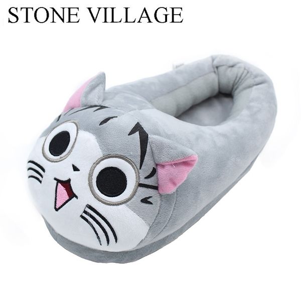 

stone village size animal prints cat cute home slippers cotton fabric home slippers embroider women slippers large size y200107, Black