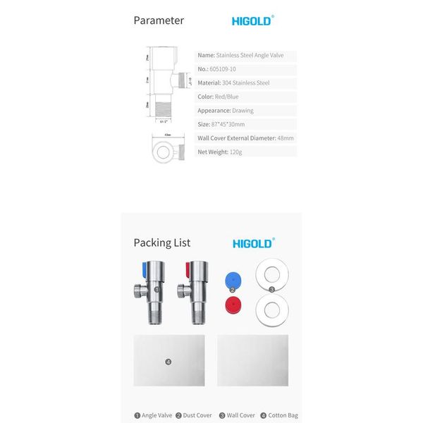

higold universal 304 нержавеющая сталь угловой клапан душевой душ дивертор горячая холодная вода для ванной комнаты / кухня / из туалетного