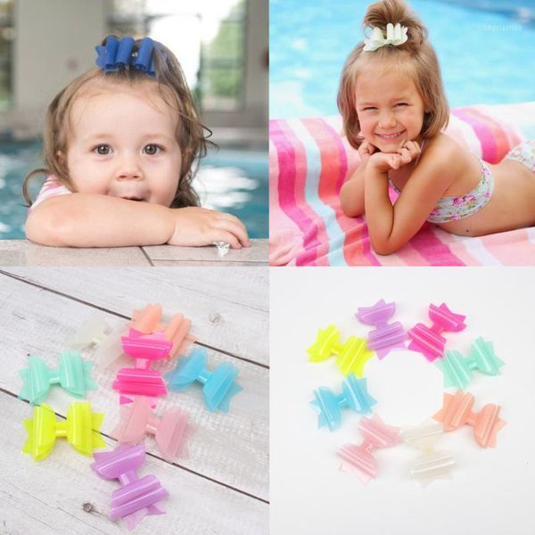 

ncmama summer pvc jelly hair bows for girls hair clips 3'' cute hairpins kids princess pool bows barrettes accessories1, Slivery;white