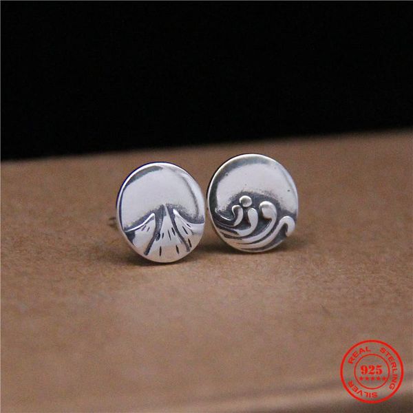 

mkendn 100% 925 sterling silver creative retro couple stud earring eacer attract long-distance love earrings jewelry, Golden;silver