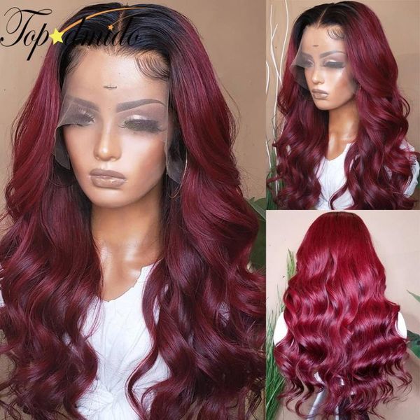 

lace wigs dmido red ombre color front human hair with baby pre plucked remy long body wave, Black;brown