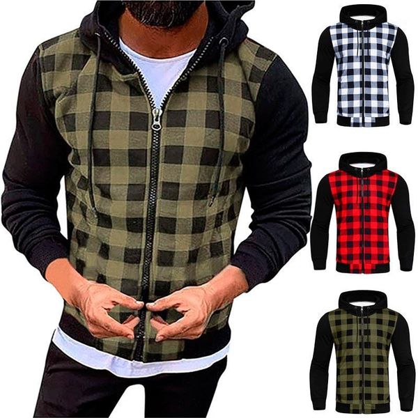 

men's hoodies oversized sweatshirt new casual slim zipper hoodie men sweatshirts full sleeve plaid hoody cardigan tracksuit men1, Black